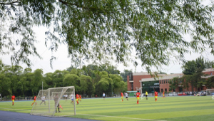 中国哪所大学拥有1比1足球场